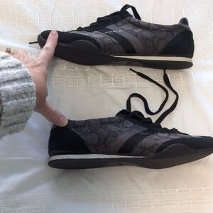 Coach Women's Black and Dark Gray Patterned Sneakers